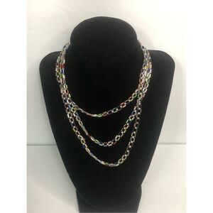 vintage 90s y2k plastic chain link beaded wrap necklace colorful silver 23.5 in